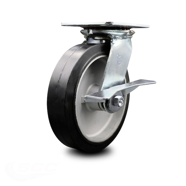 8 Inch Heavy Duty Rubber on Aluminum Caster with Roller Bearing and Brake SCC